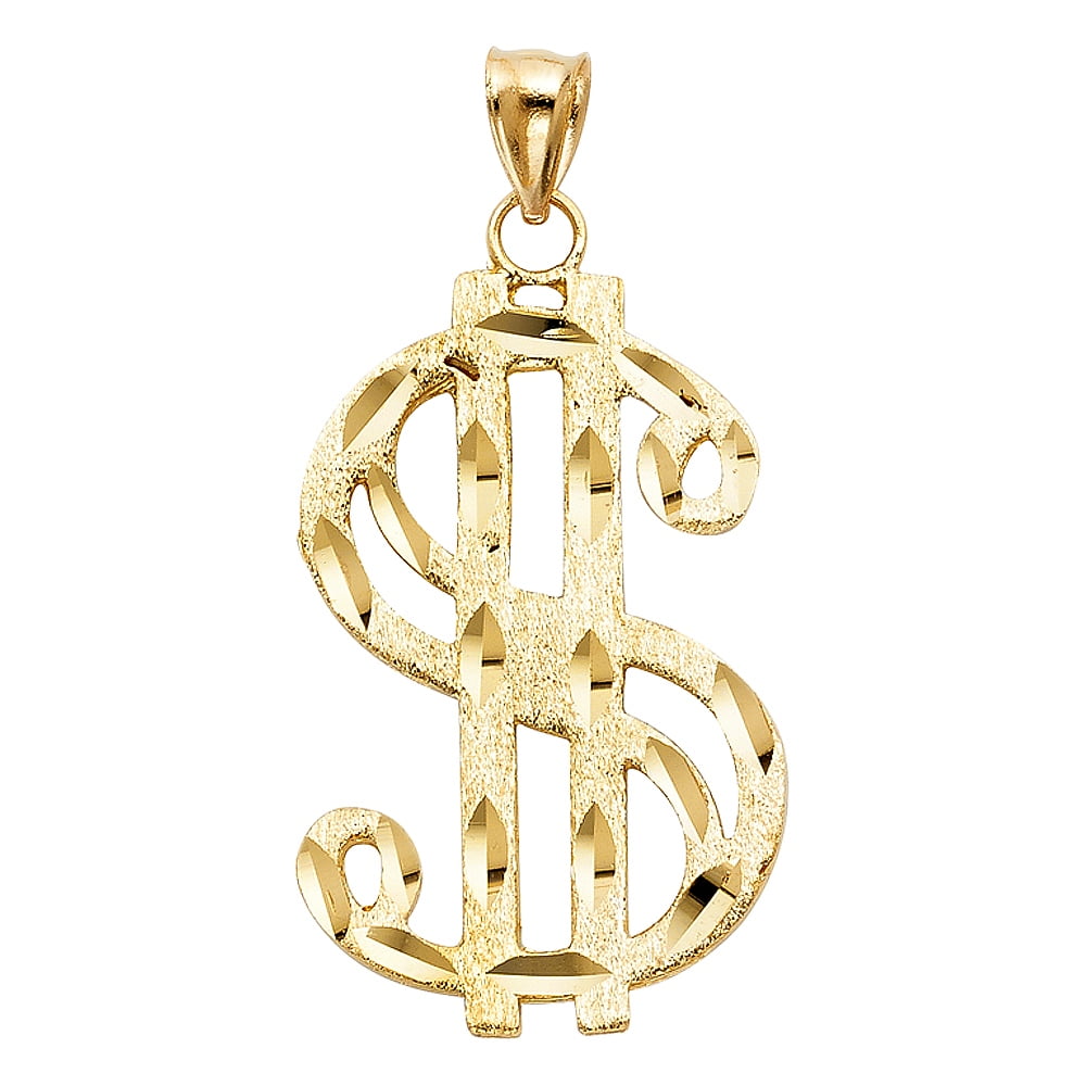 Jewelry 14k Yellow Gold Dollar Sign Pendant Necklace 28x43mm