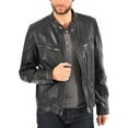 thumbnail image 2 of Men Leather Jacket Slim Fit Biker Motorcycle Genuine Black Lambskin Jacket A834, 2 of 4