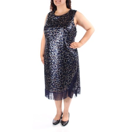 BETSY ADAM $229 New 1356 Navy Animal Print Sequined Shift Dress Plus 18 BB