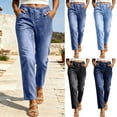 thumbnail image 2 of Yuanlook Women's Soft Tencel Denim Straight Cropped Trousers, Elastic Pull On Waist Lightweight Summer Jean Pants S-XXXL, 2 of 8