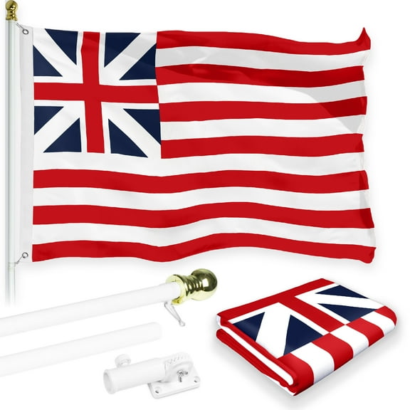 G128 Combo Pack: 6 Feet Tangle Free Spinning Flagpole (White) Grand Union Flag 3x5 ft Printed 150D Brass Grommets (Flag Included) Aluminum Flag Pole