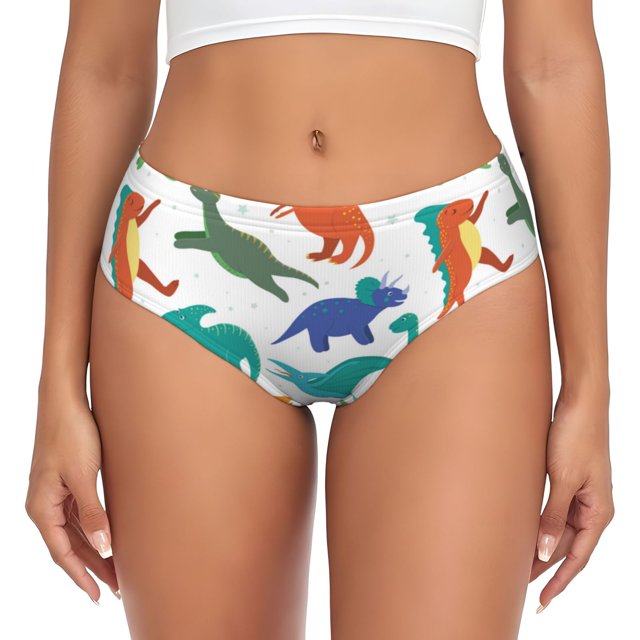 Balery Colorful Dinosaur Ropa Interior de Algodón para Mujer con Dibujo – Braguitas Cómodas y Elásticas, Estilo Clásico-XX-Large