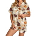 thumbnail image 4 of Summer Sales Under $10 CNJKEHIUV Halloween Pajamas Women Short Sleeve Button Top Matching Shorts 2026 Fall Cute Satin Pumpkin Sleepwear Beige L, 4 of 4