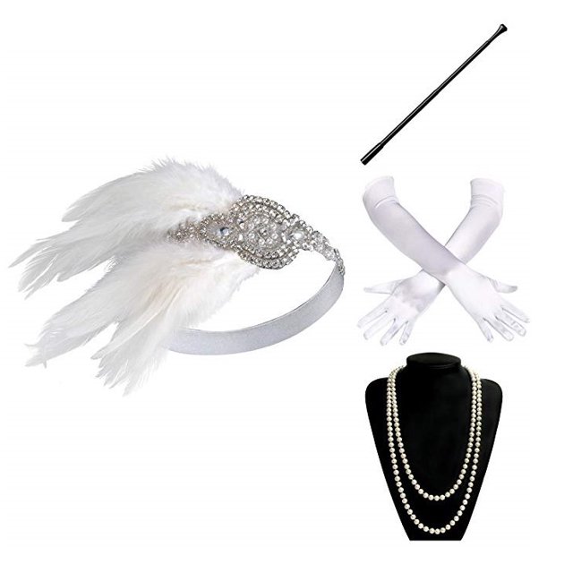 Accesorios de la década de 1920, diadema, collar, guantes, soporte para cigarrillos, juego de accesorios para disfraces para mujer Sincero Juguete