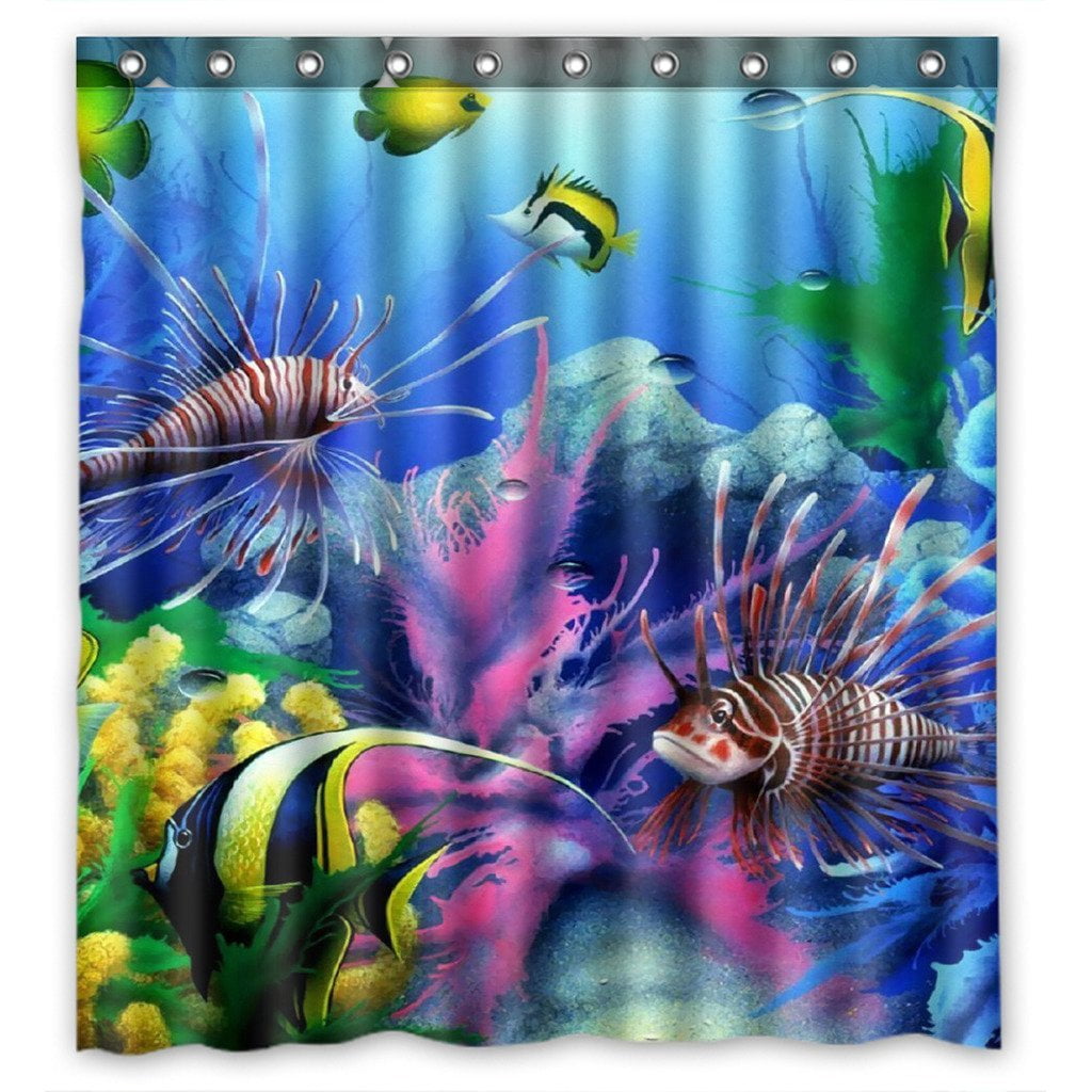 GCKG Fish Refreshing Submarine World Bathroom Shower Curtain, Shower