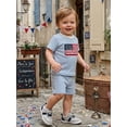 thumbnail image 4 of Toddler Baby Boy 4th of July Outfit Striped and Stars Flag Embroidery Striped Waffle Knit Short Sleeve T Shirt Tops and Shorts Set Summer Clothes, 4 of 10