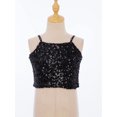 thumbnail image 3 of Doomiva Kids Girls Sequins Spaghetti Straps Crop Tank Top Sleeveless Camisole Modern Jazz Hip Hop Performance Vest Shirt A Black 150, 3 of 7