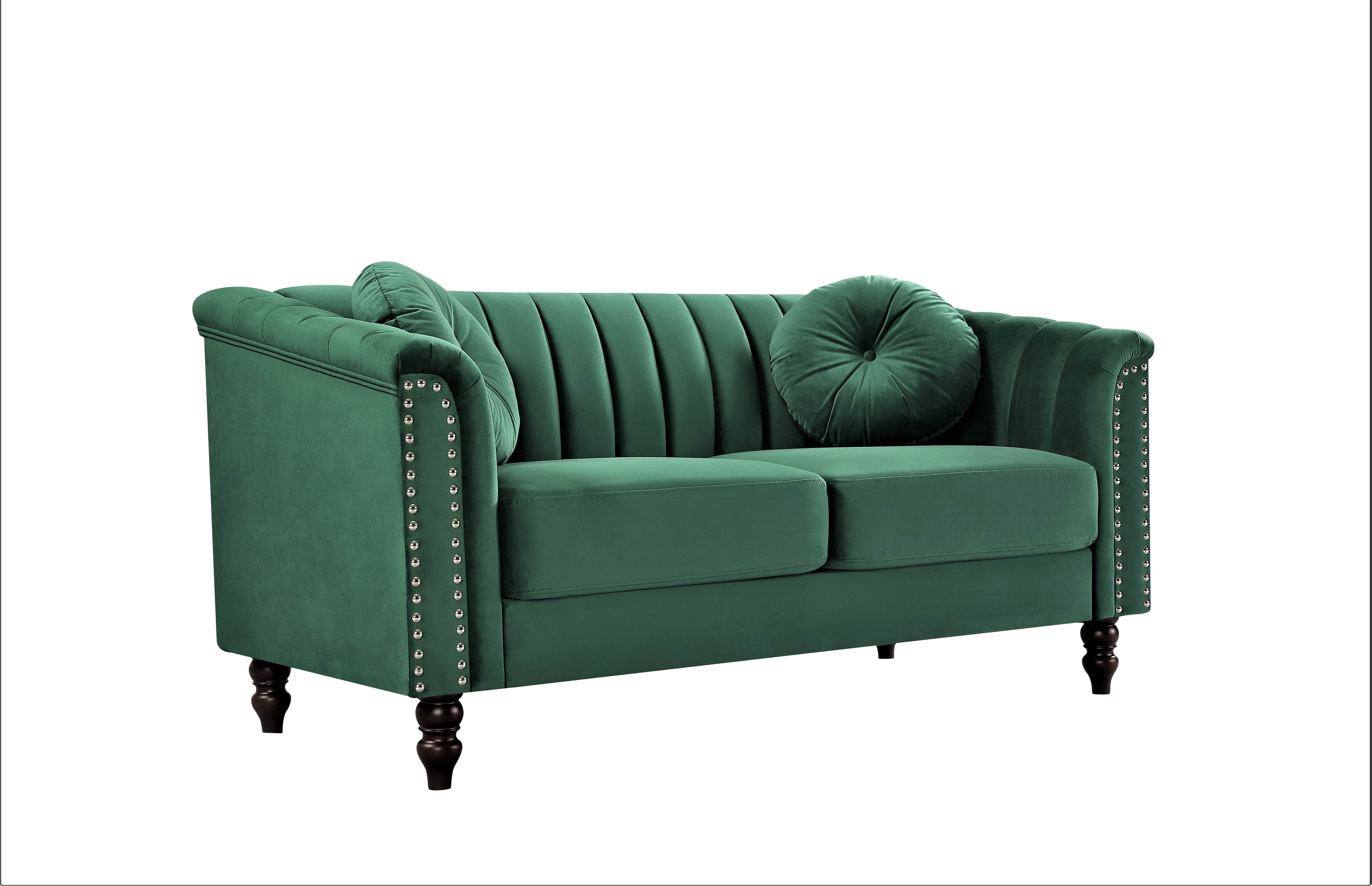 US PRIDE FURNITURE Hills Tufted Back Nailhead 61.4'' Loveseat-Green