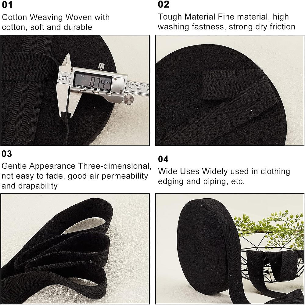 Cotton Cotton Twill Tape Ribbons Herringbone Ribbons for for Home Decoration Wrapping Gifts DIY Crafts Decorative Black 35mm