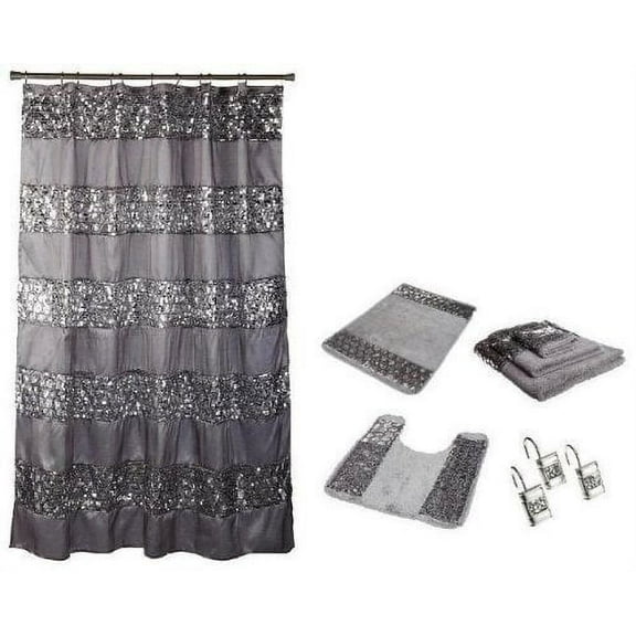 Popular Bath Sinatra Solid Print Hollywood Acrylic Resin Shower Curtain Sets 7 Count