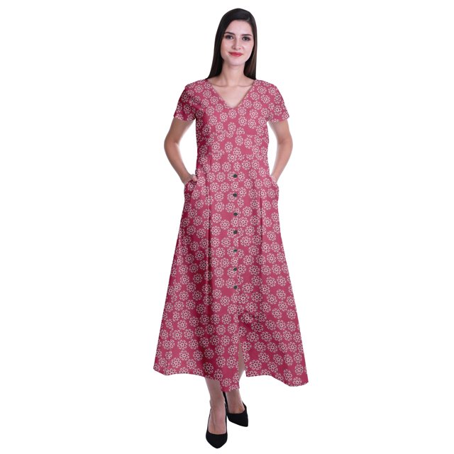 Moomaya Robe Longue Maxi pour Femmes à Manches Courtes, Robe Formelle/décontractée avec Poches P-TTG