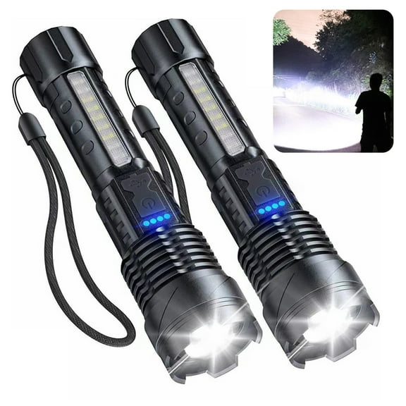 Opvise 2Pcs LED Flashlight IPX5 Waterproof 5 Modes Adjustable USB Rechargeable Super Bright Portable Outdoor Fishing Hiking Camping Handheld Torch