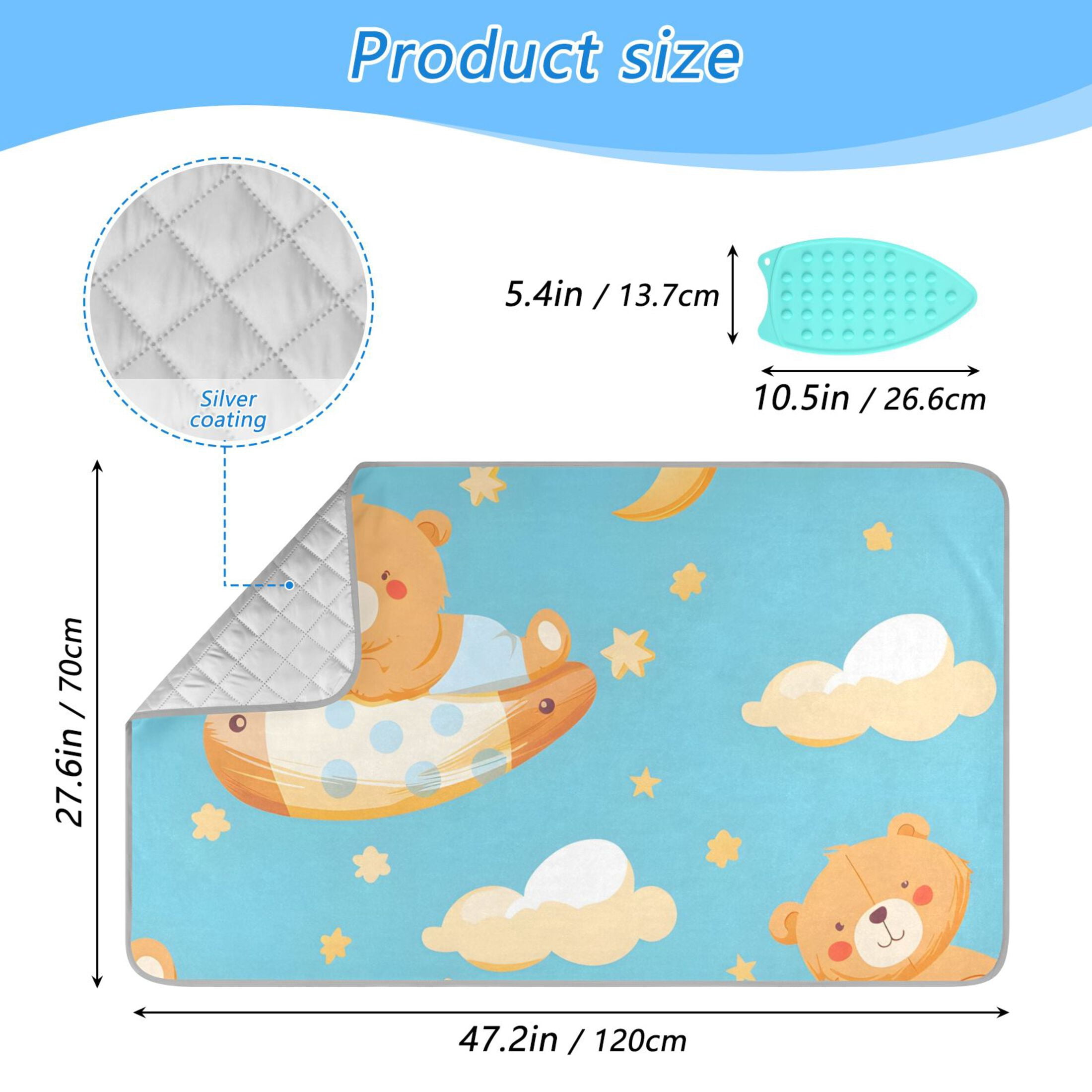 Cartoon Bears Ballon Stars Clouds Moon Ironing Mat Blanket Portable Travel Ironing Pad Heat Resistant Pad 47.2" x 27.6”