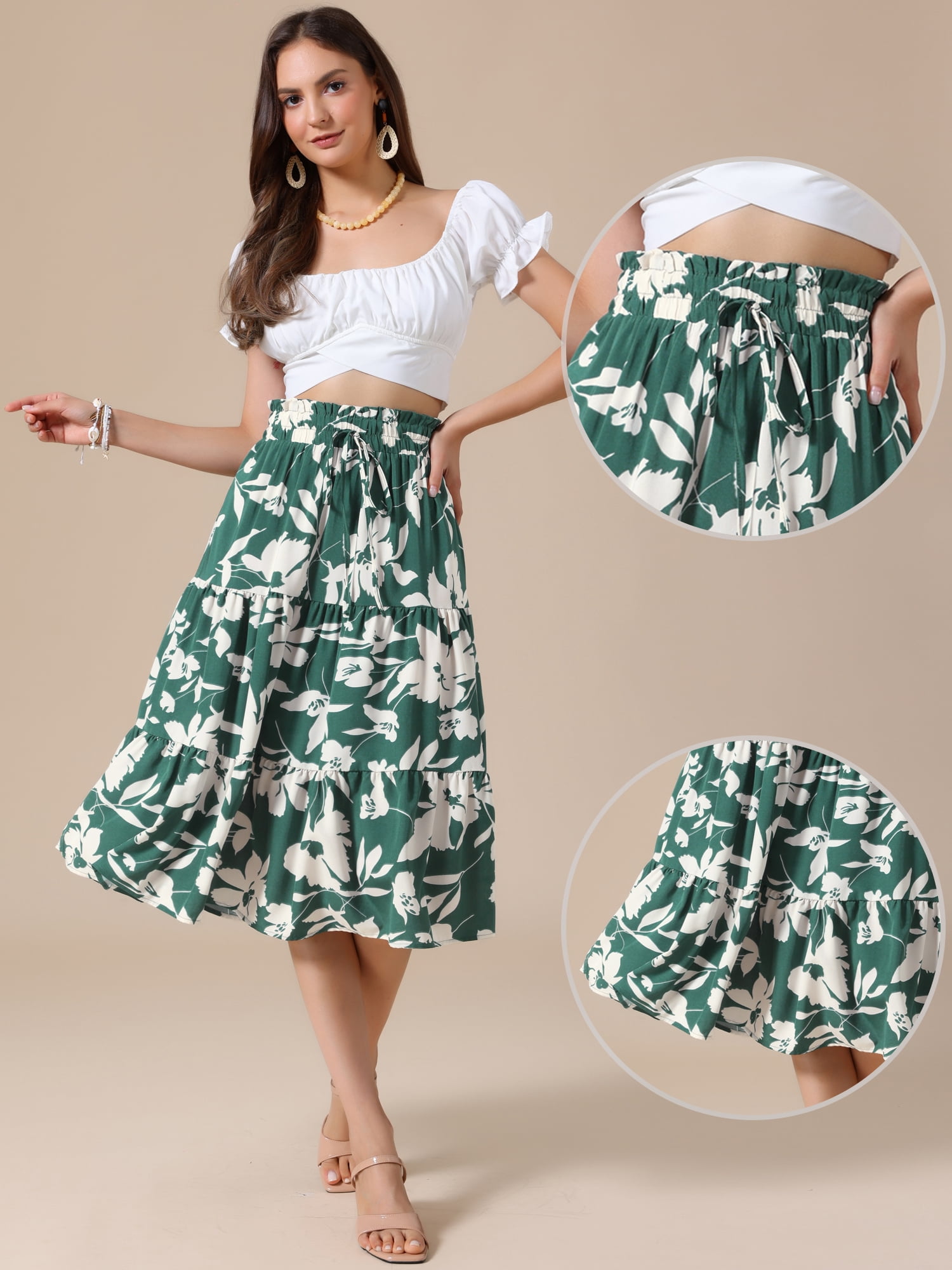 DARING DIVA Women's Dressy Flowy A-line Boho Skirts X-Large Green