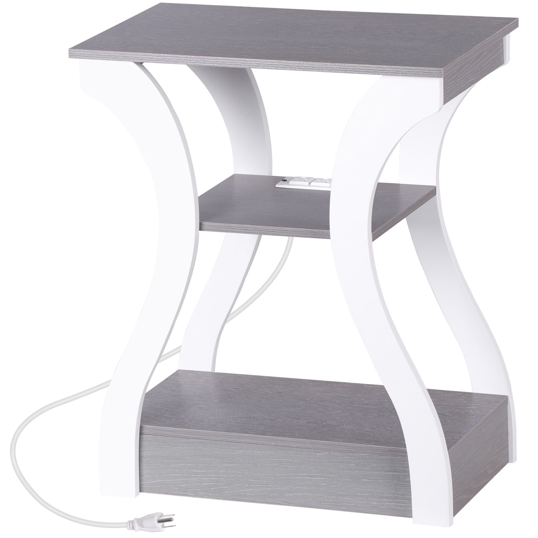 ZENY End Table with Charging Station, Bedside Table with USB, 3 Tier Side Table Nightstand with Storage Shelf for Living Room Bedroom Grey White
