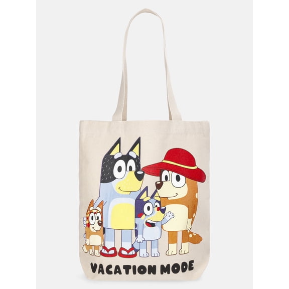 Bluey Women's Vacay Mode 13.5" Tote Bag, Blue Natural Canvas