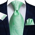 thumbnail image 4 of Hi-Tie Mint Green Paisley Silk Necktie and Pocket Square Cufflinks Set, 4 of 5