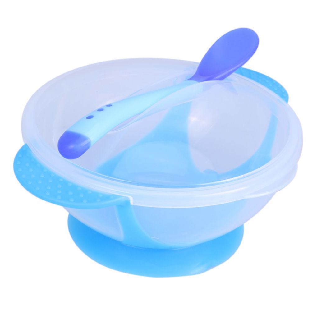 blue Lalang Baby Suction Slip-resistant Bowls Set with Temperature Sensing Anti-scald Spoon