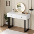 thumbnail image 1 of EDTara Small Vanity Desk With Round Led Mirror, 40" White Makeup Table Featuring 3 Color Lights and Adjustable Brightness, 2-Drawer Design, 1 of 8