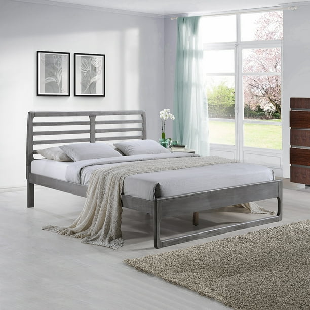 Noble House Amiyah Transitional Wooden Queen Platform Bed, Rustic Gray