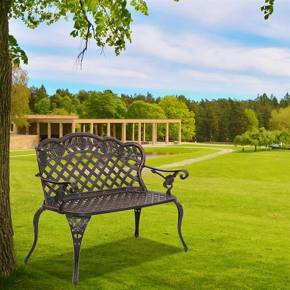 Cfowner Outdoor Cast Aluminum Bench with Mesh Backrest Seat Surface