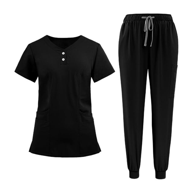 Conjunto de uniforme médico para mujer con bolsillos y pantalones con cordón, uniformes de enfermería suaves para XL