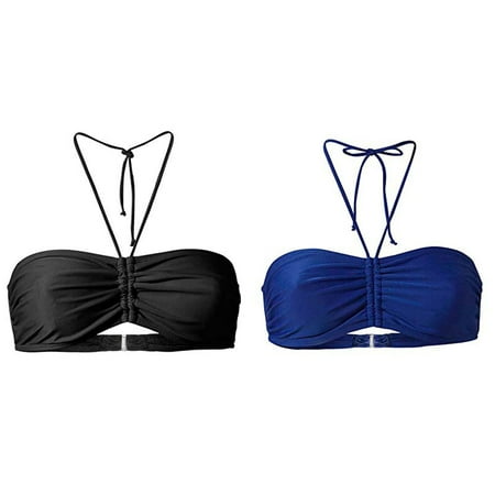 2-Pack Women s Summer Mix & Plain Bikini Bandeau Top Swimwear Beachwear Breastfeeding Swimsuits for Women Swimsuit with Underwire Bra Womens Bathing Suit Swimsuit for Women with Shorts Bathing Suits