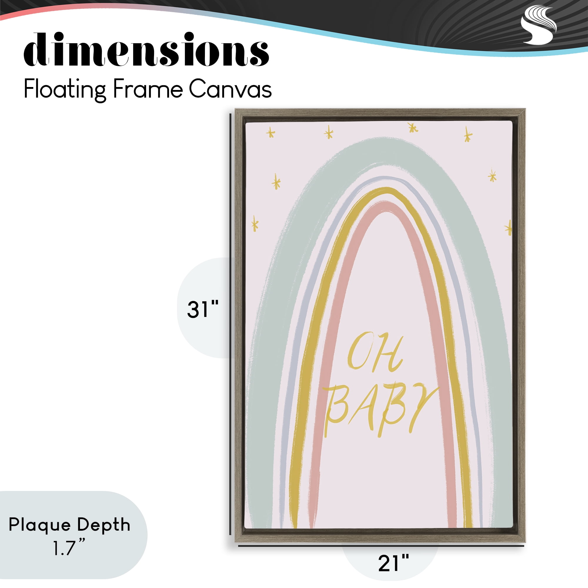 Stupell Industries Oh Baby Rainbow Brown Framed Floater Canvas Wall Art, design by Lucille Price