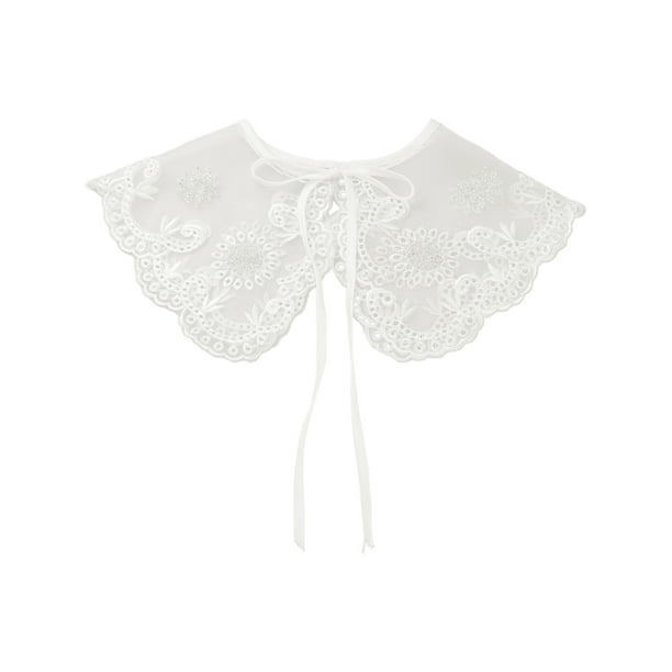 COLLAR FALSO DESMONTABLE INSPIRE CHIC con Rhinestones, Chalina Mini, Gargantilla, Collar Peter Pan Falso para Blusa de Mujer, Día de la Madre, Talla Única, Blanco-1