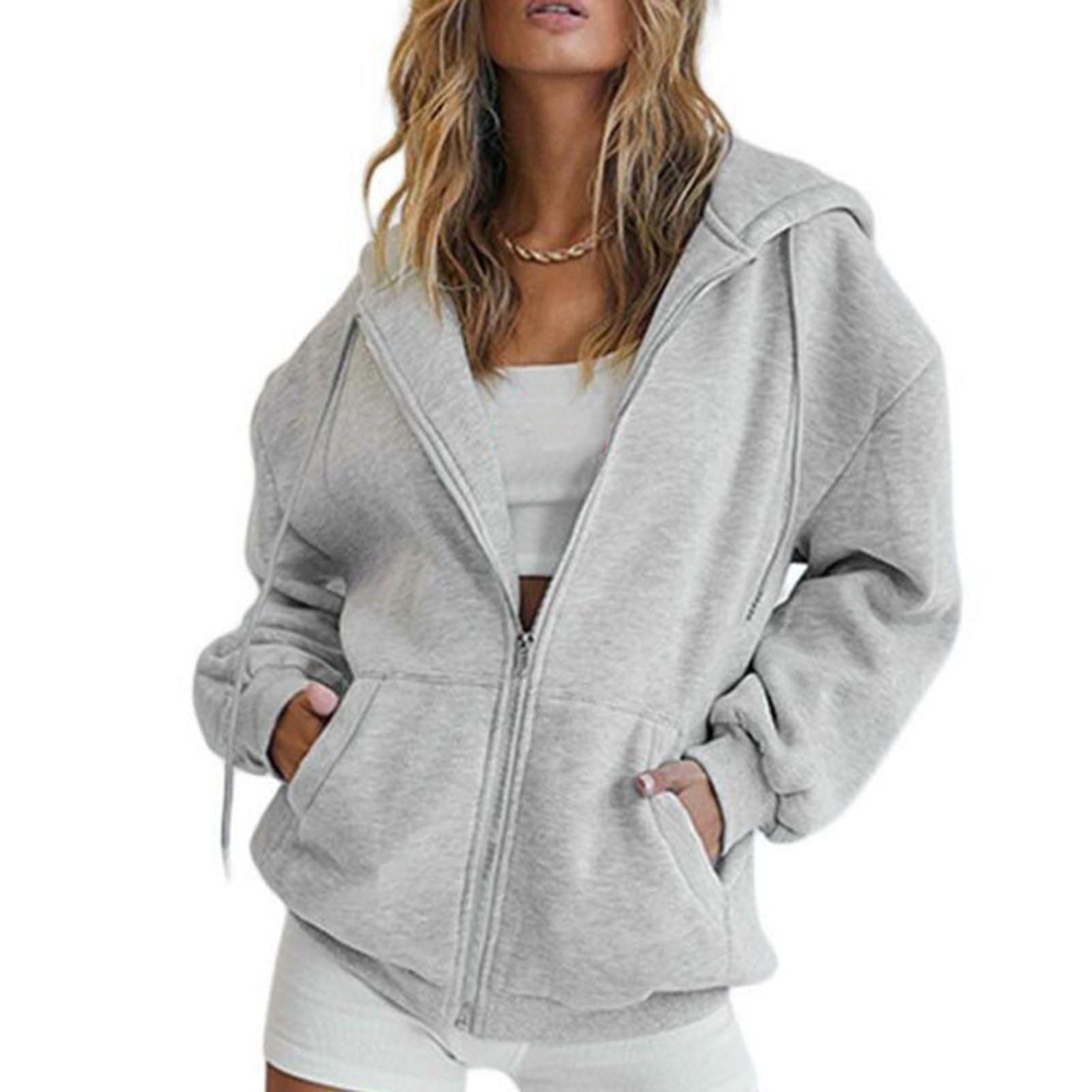 Front Open Hoodies with Pocket Thick Zipper Sweatshirt Drawstring Hood ...