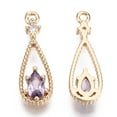 thumbnail image 2 of 5pc Brass Micro Pave Cubic Zirconia Pendants with Glass Teardrop Long-Lasting Plated Light Gold Violet 17.5x6x2.5mm Hole: 1mm, 2 of 2