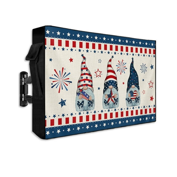 4th of July Gnomes Outdoor TV Cover 30 to 32 Inch Weatherproof, Independence Day Patriotic American Star 600D Oxford TV Covers with Waterproof Zipper, Outside Flat TV Screen Protector 30"Wx19"Hx4.5"D