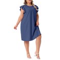 thumbnail image 4 of Agnes Orinda Women's Plus Size Summer Dresses Flutter Sleeve Crew Neck Beach Casual Midi Sundress 3X Navy Blue, 4 of 6