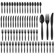 Party City Assorted Disposable Cutlery Set, 64-Piece Set (Black) - 32 Forks, 16 Knives & 16 Spoons - Go Brightly Heavy Duty Disposable Plastic Forks, Spoons & Knives - Party Supplies Cutlery