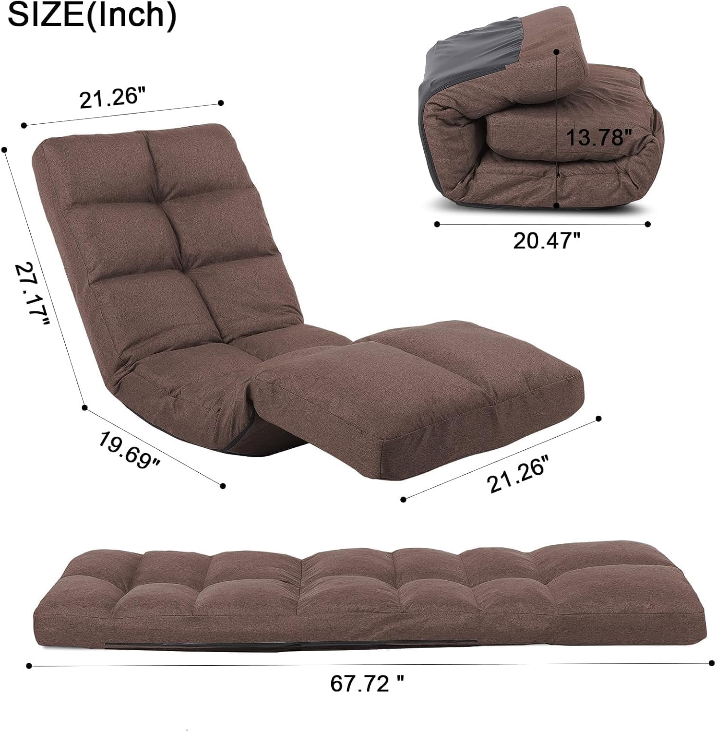 Floor Chair with Footrest Adjustable Backrest with 14 Positions Footrest 5-Position Adjustment Foldable Floor Gaming Chair for Easy Storage Linen Fabirc Chaise Lounge