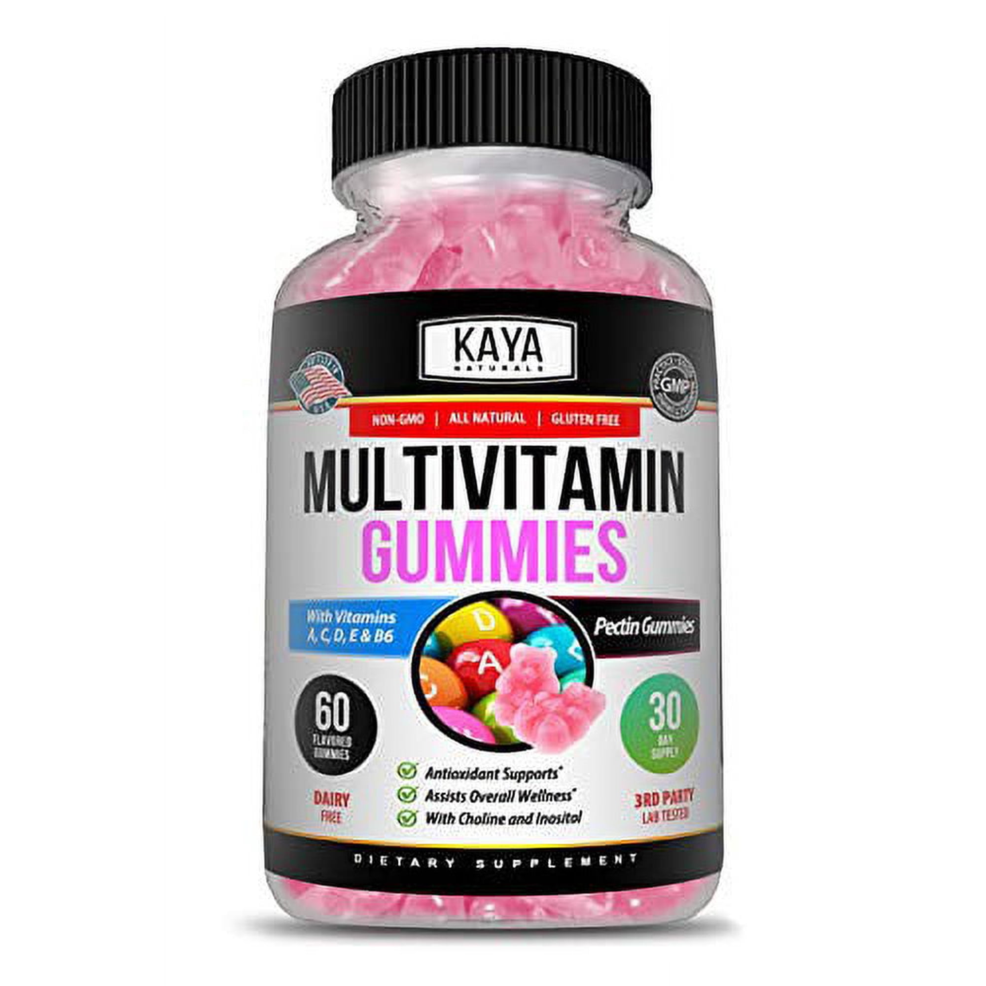 Kaya Naturals Adult Multi Vitamin Gummy, 60 Count, Biotin, Vitamin A, C & E, Including Zinc &Vitamin B-12, Folic Acid, Strawberry Flavor (60 Gummies)