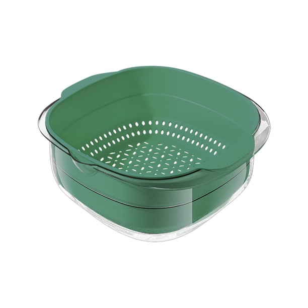 Cesta de Drenaje de Doble Capa Cesta de Lavado de Frutas Vegetales, Recipiente de Almacenamiento de Cocina de Grado Alimentario de Plástico con Tapa para Refrigerador
