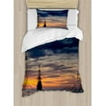 thumbnail image 1 of Pirate Ship Twin Size Duvet Cover Set, Old Sailboat in Majestic Sunset Scenery Tropical Waters Maritime, Decorative 2 Piece Bedding Set with 1 Pillow Sham, Dark Blue Salmon Black, by Ambesonne, 1 of 3
