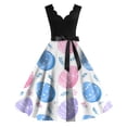 thumbnail image 2 of LWavelet Women's Sleeveless Scalloped Neck Fit-and-Flare Dress, Ombre Easter Egg Print with Satin Bow Belt for Holiday & Party Outfits Royal Blue 2XL, 2 of 5