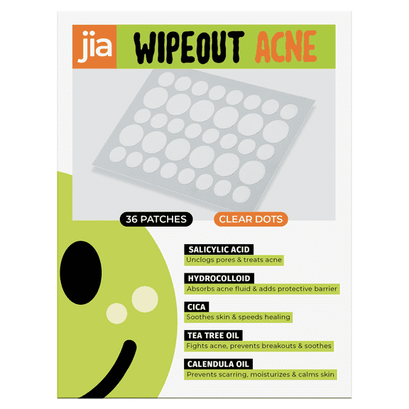 Jia Wipeout Acne Pimple Patches – Hydrocolloid, Salicylic Acid, Cica, Tea Tree Oil & Calendula Oil for Zits & Blemishes Treatment - 36 Count / 1 Pack