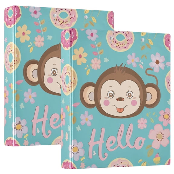 Hello Monkey Face Hardcover 3 Ring Binder 1.5” Round Rings Letter Size Paper Pockets for School Office Supplies