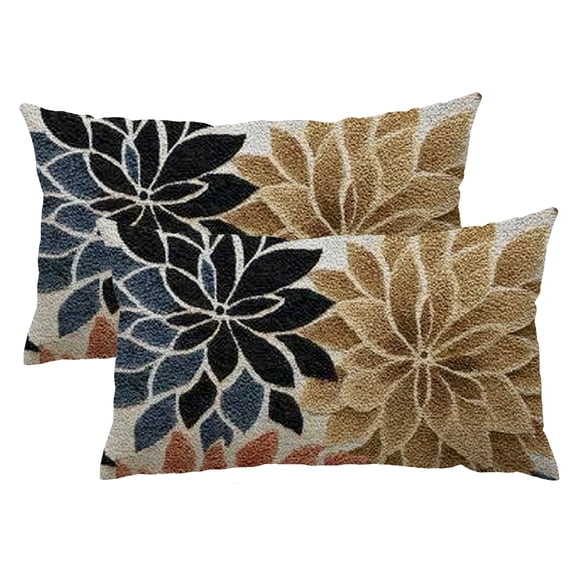 PHYHOO Brown Tan Black Decorative Dahlia Boho Pillow Covers, Modern Geometry Floral Throw Pillow Cases for Sofa Couch Bedroom Living Room Decor, 12x20 Inch Set of 2 12x20inch