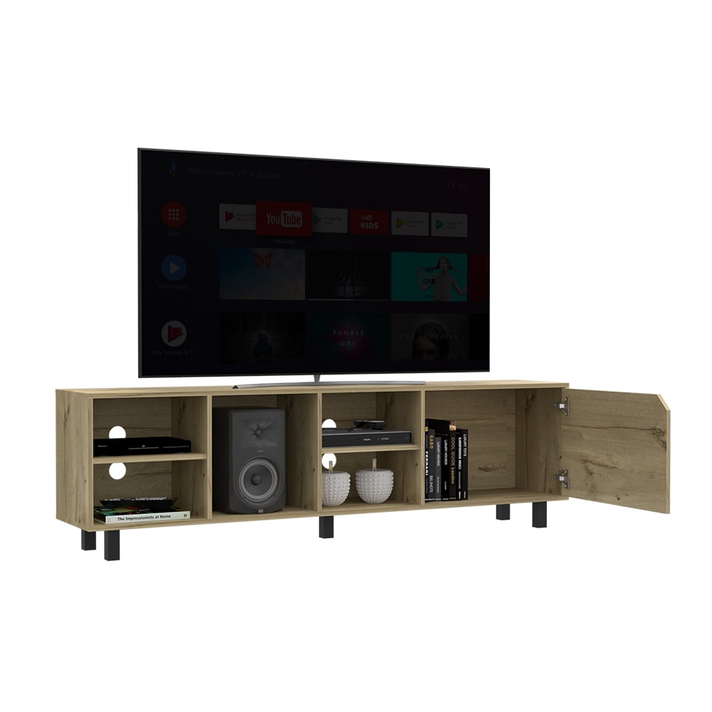 Aukfa Modern TV Stand for TVs Up to 75", TV Console table with Glass Doors, Brown
