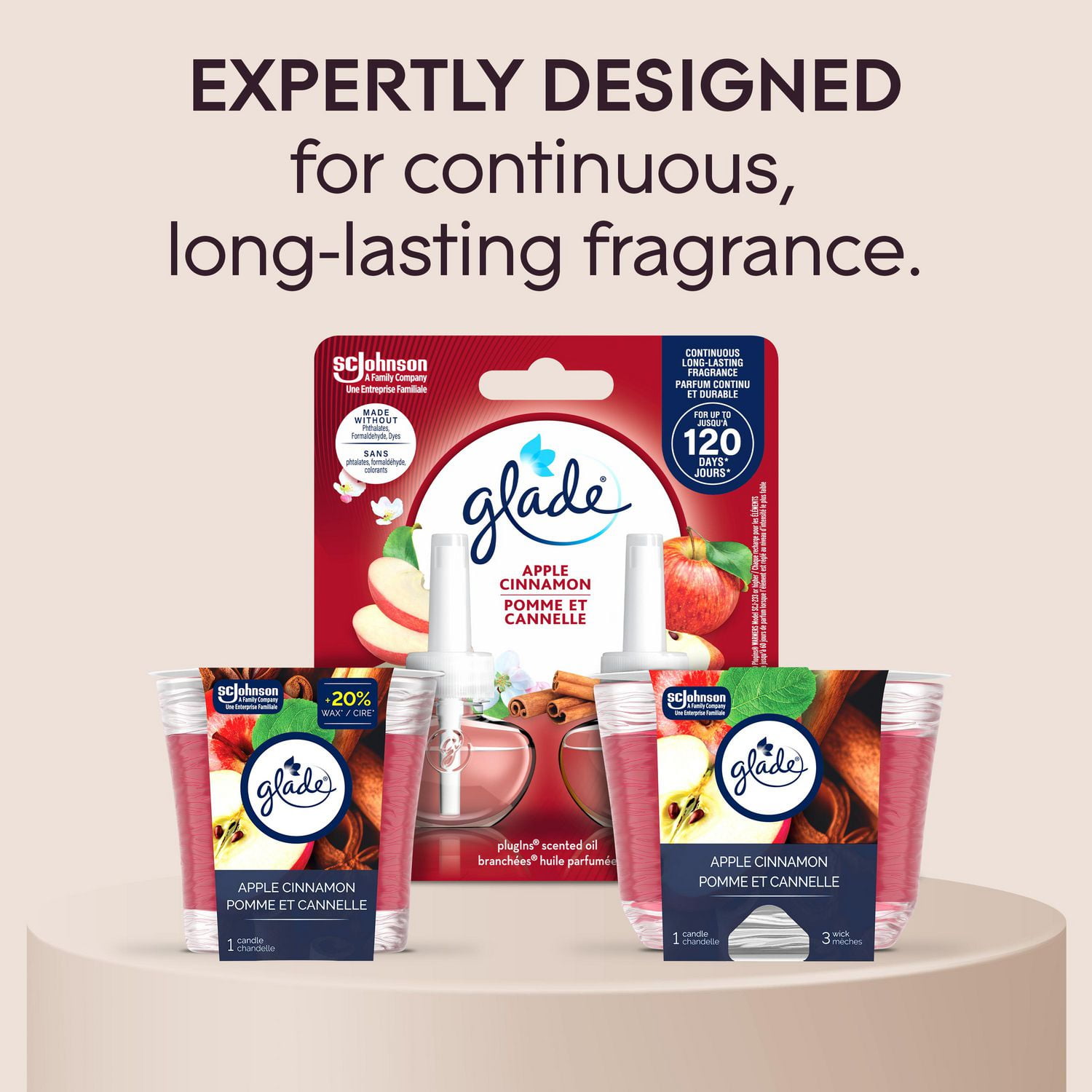 Glade® Scented Candle Air Freshener, Apple Cinnamon, Jar Candle, 2 Pack