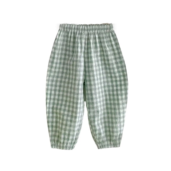 Oiyii Infant Boys Lightweight Linen Plaid Pants Casual Baggy Pull On Breathable Pants