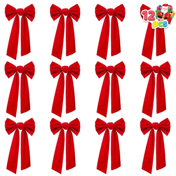 Foming 12 Pcs Christmas Red Velvet Bows, 13"x 9" Wide Decorative Christmas Bows for Wreath Garland Christmas Tree Decor, Indoor Outdoor Holiday Decorations