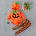 thumbnail image 2 of Coerni Toddler Baby Halloween Pumpkin Leggings Jumpsuit Long Sleeve Romper Cute Stripe Footie Leggings Pants Fall Outfit, 2 of 5