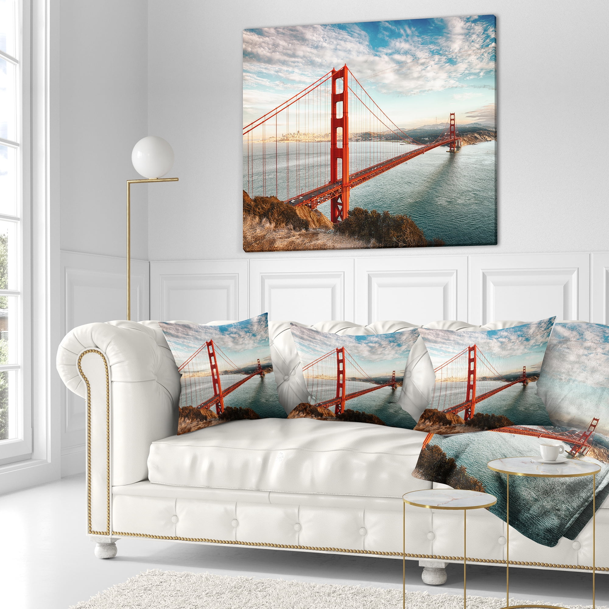 Designart Golden Gate Bridge in San Francisco - Sea Bridge Throw Pillow - 16x16