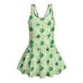 thumbnail image 4 of Uourmeti Girls' Skirted One Piece Swim Dress - Watercolor Shamrock, Horseshoe & Daisy Print - Quick Dry, Stretchy Bathing Suit for Beach & Pool, 4 of 8