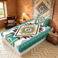 thumbnail image 5 of Manfei Tribal Geometric Aztec Twin Sheets, Southwest Bohemian Bedding, Teal and Mustard, Black Reversible 3-Piece1 Flat Sheet + 1 Fitted Sheet + 1 Pillowcase, 5 of 6
